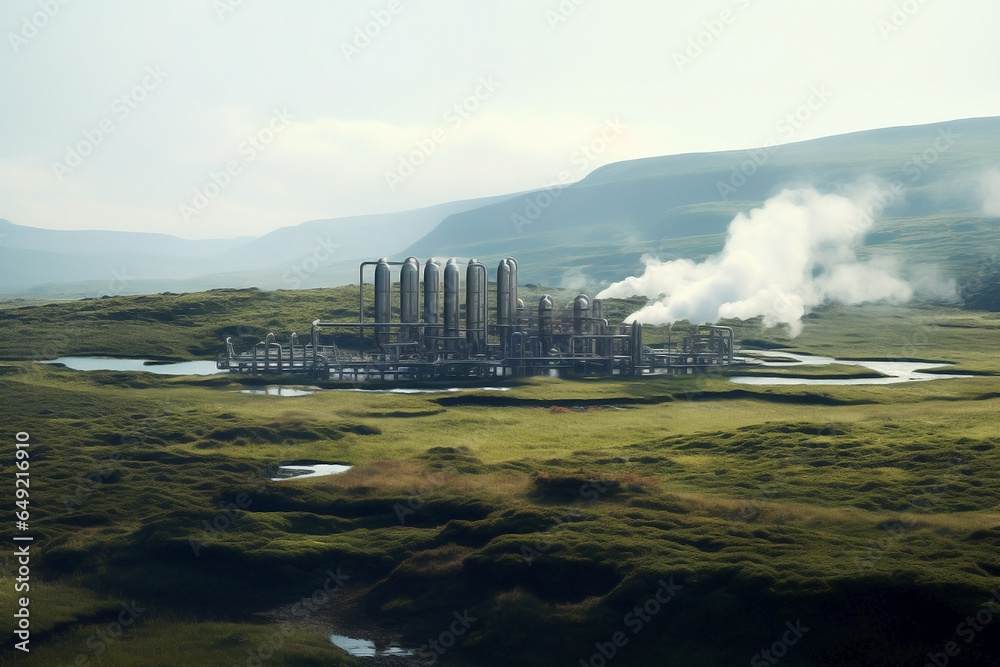 Obraz premium Geothermal power station. Concept of energy generation from natural resources.
