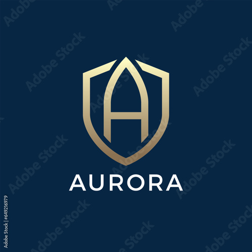 Letter A logo template. Shield emblem logotype. Vector icon.
