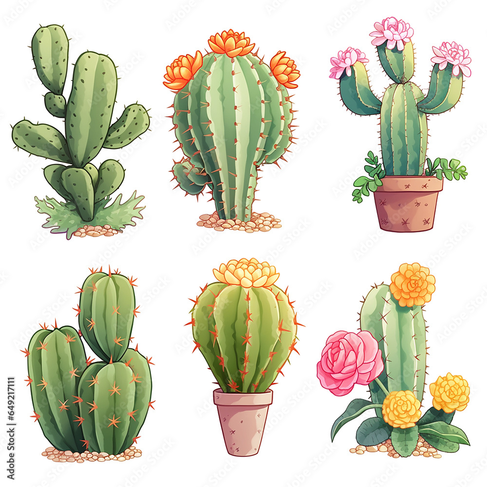 Fototapeta premium cactus icons set Generative AI 