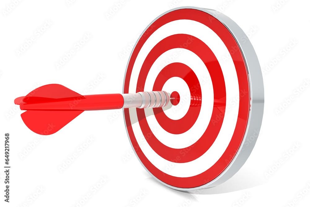 Aim for target with red dart hitting the center of board Aim for target with red dart hitting the center of board