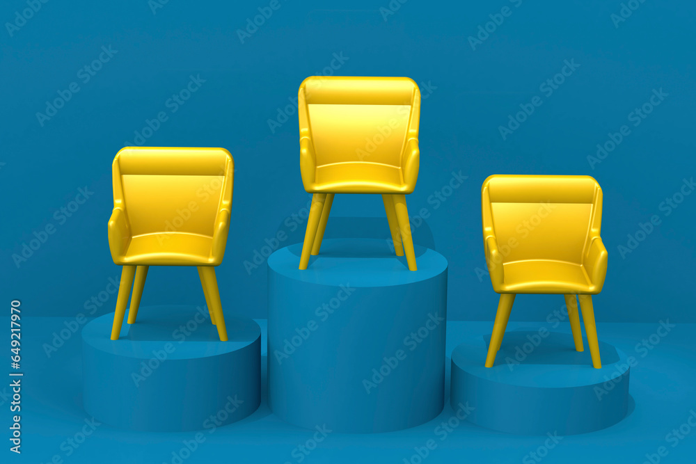 Obraz premium Yellow chair on top of podium