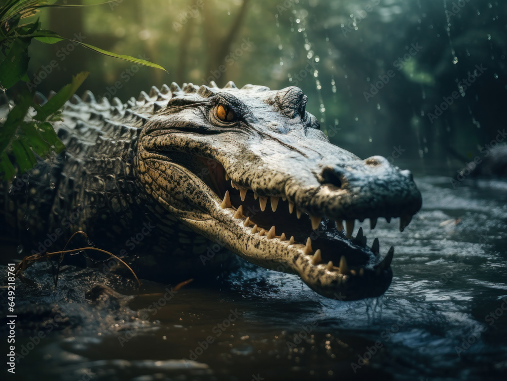 Obraz premium Crocodile in its Natural Habitat, Wildlife Photography, Generative AI