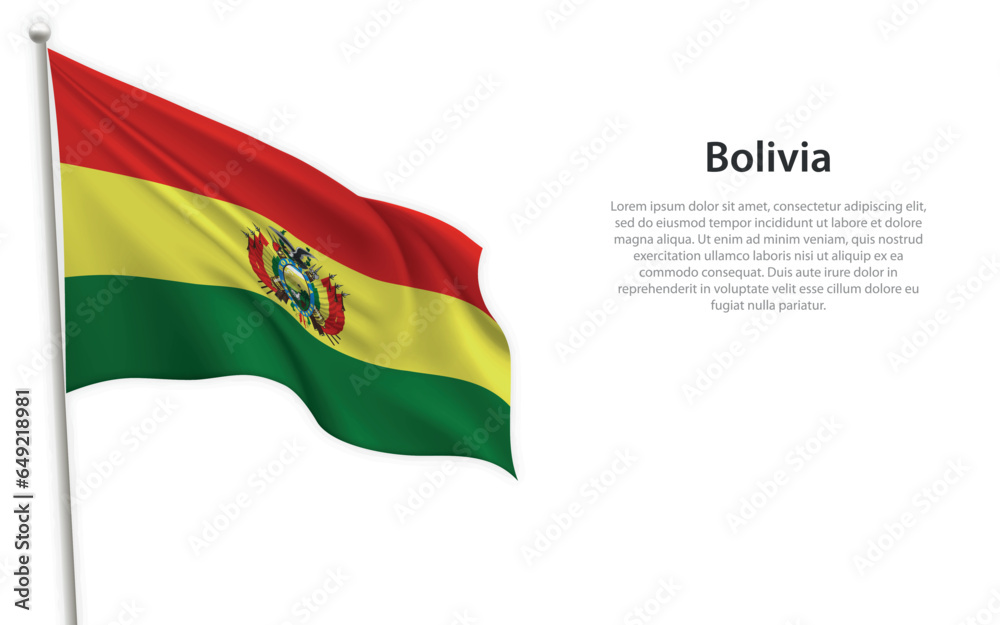 Waving flag of Bolivia on white background. Template for independence day Waving flag of Bolivia on white background. Template for independence day