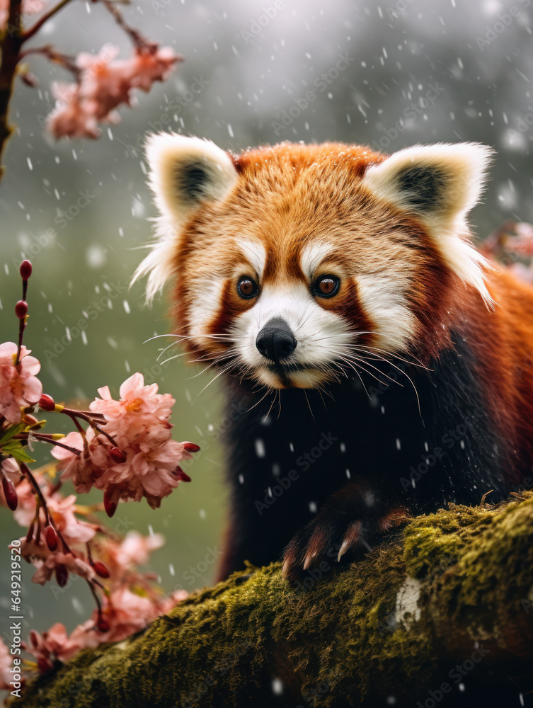Fototapeta premium Red Panda in its Natural Habitat, Wildlife Photography, Generative AI