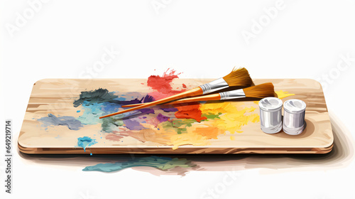 Wooden palette with brushes and palette knife