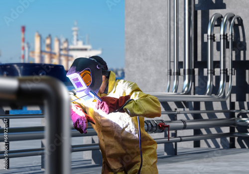 Male welder. Repair of pipe...