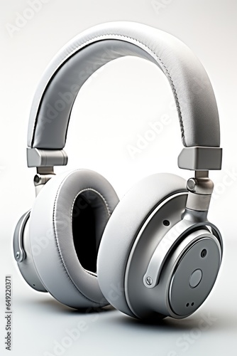 Matte grey headphones on a white background.