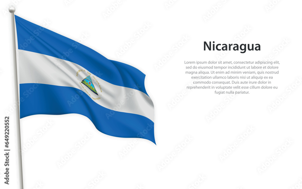 Waving flag of Nicaragua on white background. Template for independence day Waving flag of Nicaragua on white background. Template for independence day