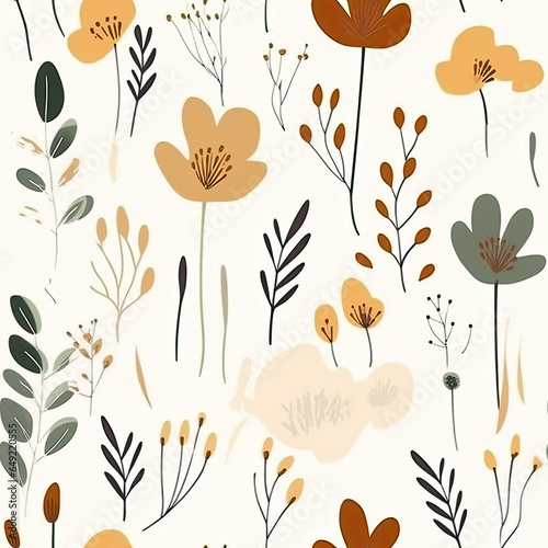 Plant patterns illustration in henry matisse style with earthy tones. Fashionable Hand painted flowers and leaves AI Generated