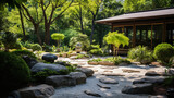 Zen Garden with carefully manicured rocks beautiful View 