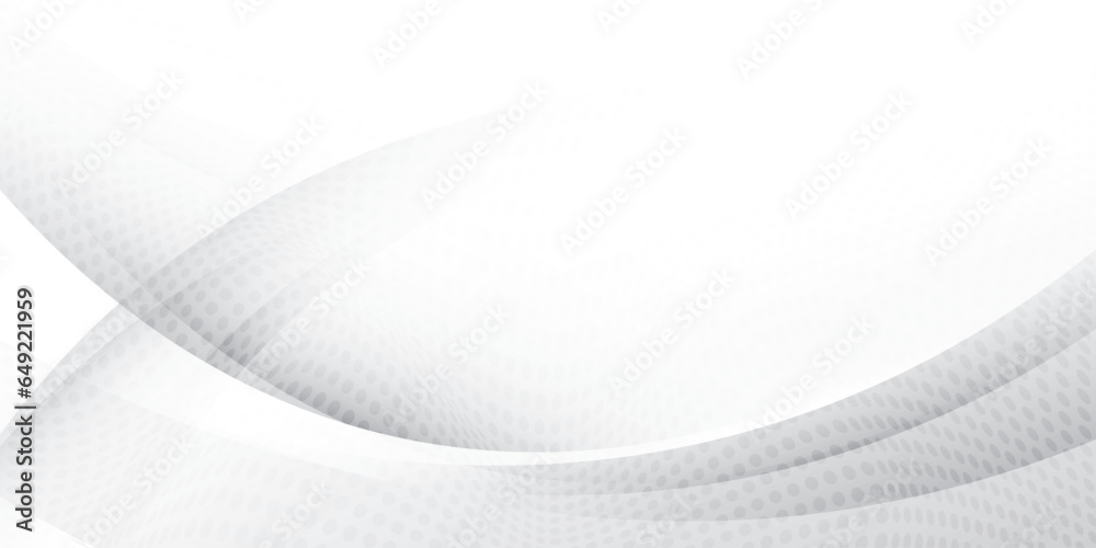 Abstract white and gray color, modern design stripes background with geometric round shape, halftone effect. Vector illustration.