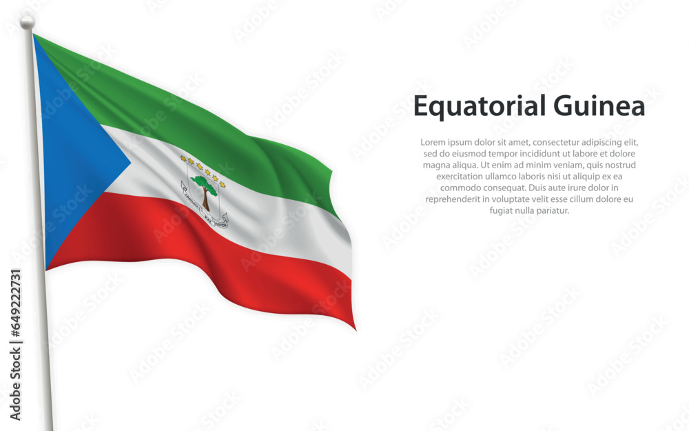 Waving flag of Equatorial Guinea on white background. Template for independence day Waving flag of Equatorial Guinea on white background. Template for independence day