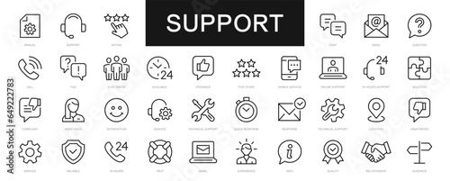 Support & Customer service thin line icons set. Support, Service, Help editable stroke icon. Help, Consulting, Contact, Advice, Service. Vector