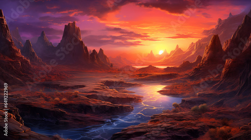 Panorama majestic canyon at beautiful sunset.ai generative