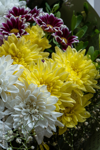 Festive bouquet of chrysanthemums and dahlias 