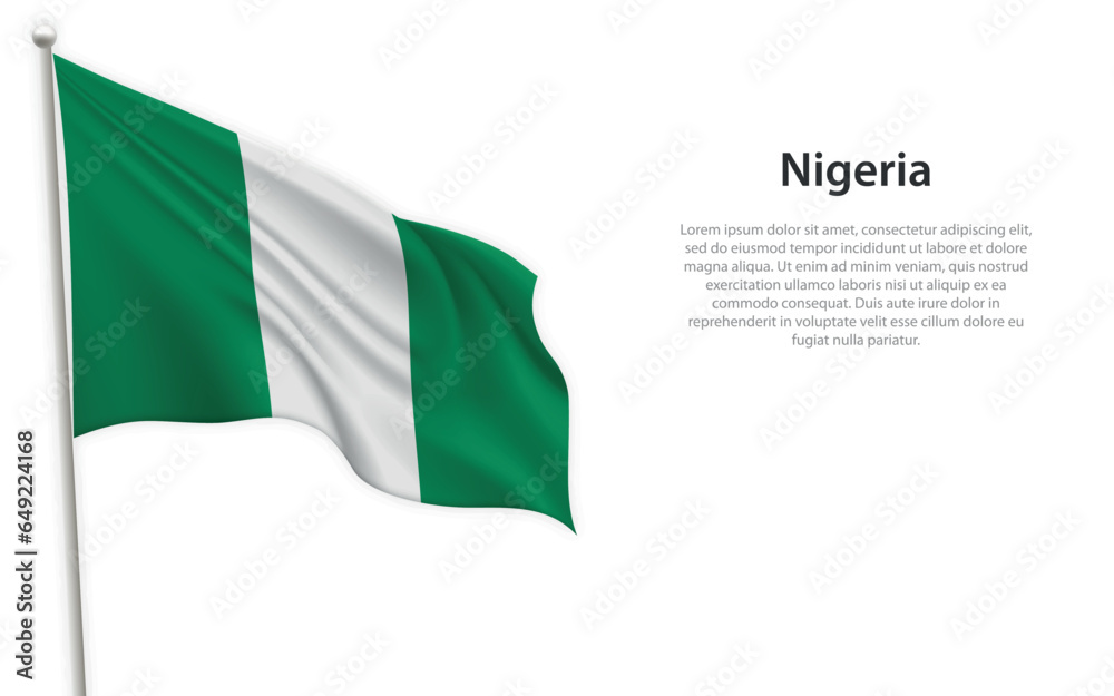 Waving flag of Nigeria on white background. Template for independence day Waving flag of Nigeria on white background. Template for independence day