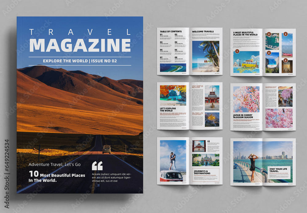 Travel Magazine Layout Stock Template | Adobe Stock