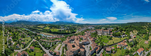 Aerial view of the beautiful french village of Saint-Lizier in southern France, Ariège, Occitanie
