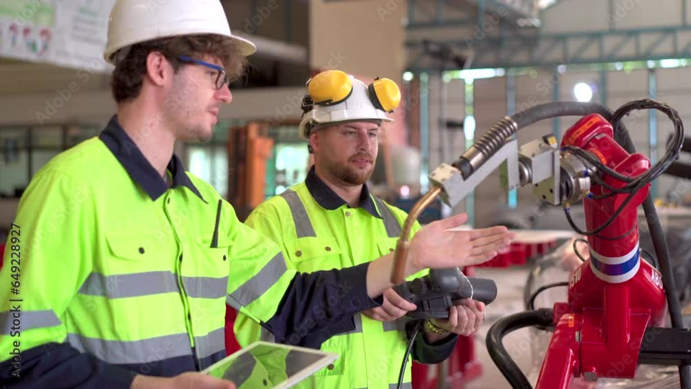 Factory engineers working in factory. Team of industry engineer inspecting a machines in factory. Factory engineers working in factory. Team of industry engineer inspecting a machines in factory.