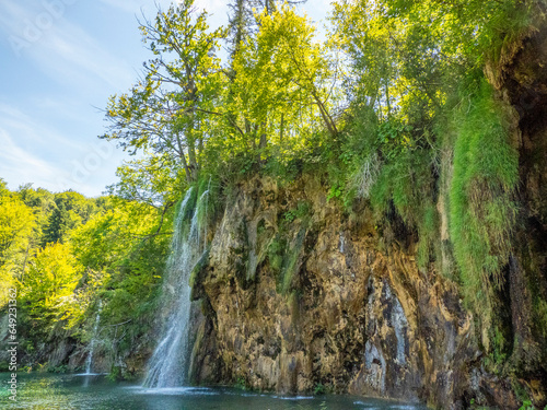 Summer view of water lakes and beautiful waterfalls in Plitvice Lakes National Park  Croatia