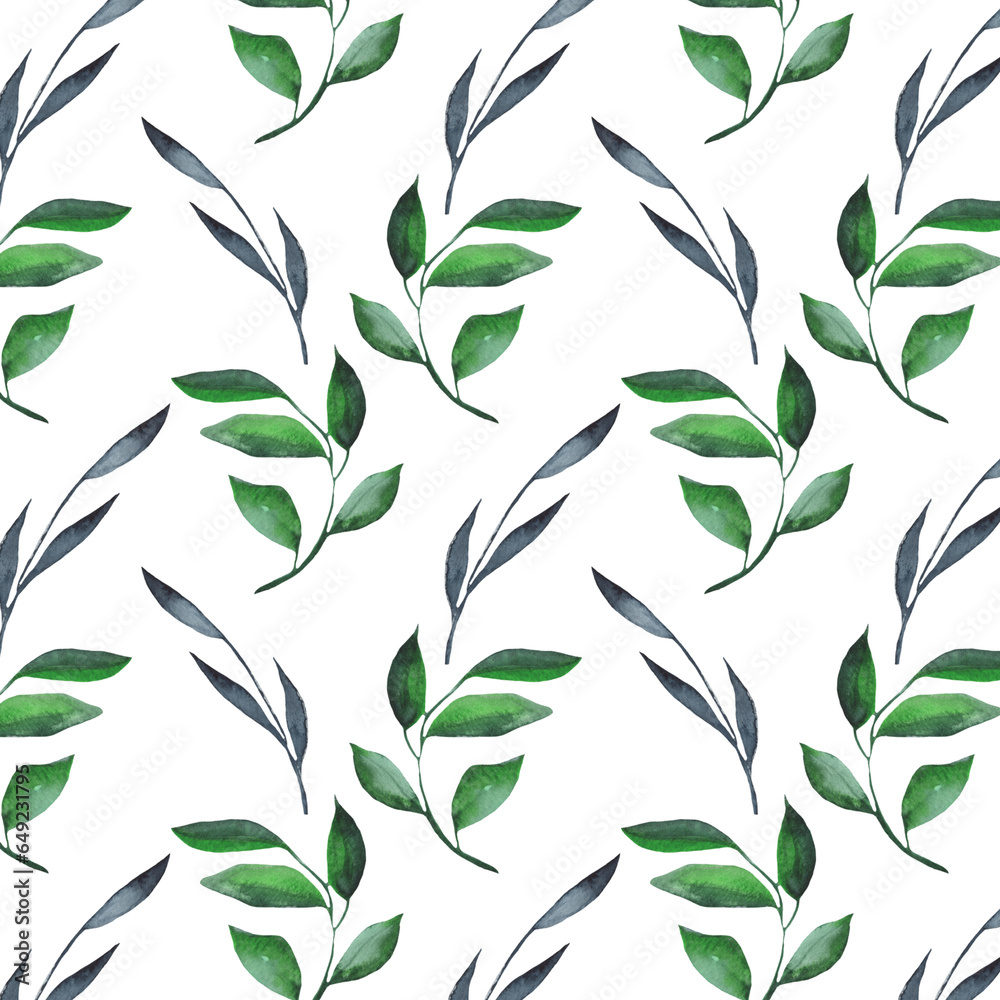 Watercolor floral pattern. Texture with watercolor natural elements on white background.