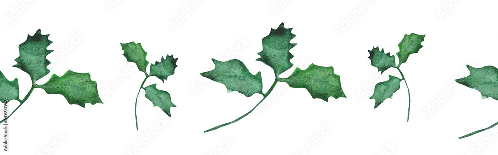 Naklejka premium Greenery pattern. Border with branch and leaves. Vintage botanical plant