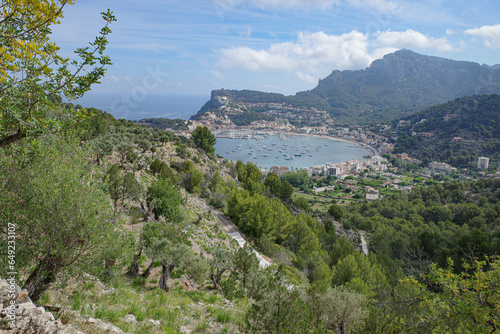 Mallorca, Spain - 12 June, 2023: Views of Port de Soller from the GR221 hiking trail and the Tramuntana Mountains, Mallorca photo