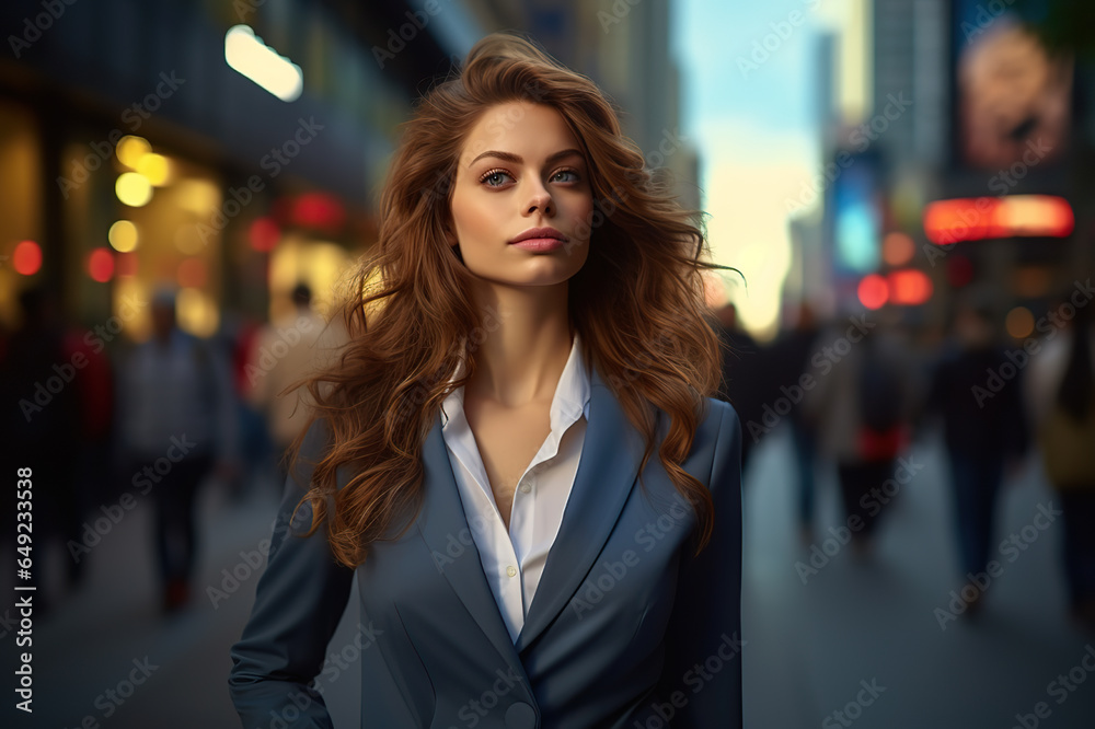 Urban Success Confident 30-Year-Old Businesswoman Posing on City Sidewalk. created with Generative AI