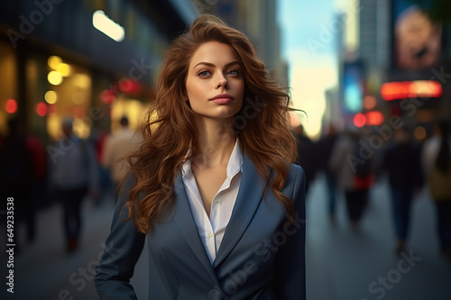 Urban Success Confident 30-Year-Old Businesswoman Posing on City Sidewalk. created with Generative AI © photobuay