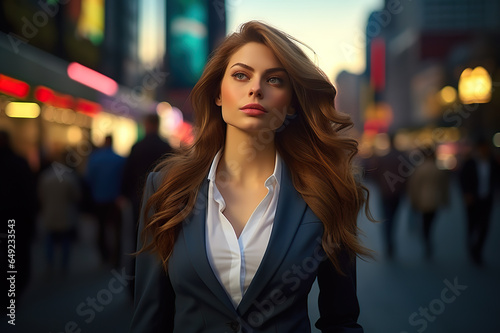 Urban Success Confident 30-Year-Old Businesswoman Posing on City Sidewalk. created with Generative AI