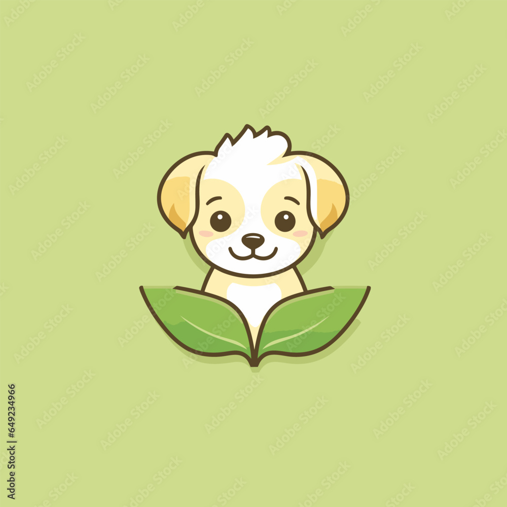 Vegan vet filled outline colorful logo. Pet friendly. Adorable puppy and plant symbol. Design element. Created with artificial intelligence. Ai art for corporate branding, animal diagnostic clinic