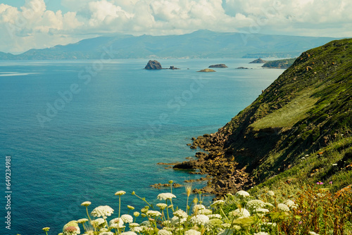 Veduta panoramica del Golfo di Bosa da Punta Foghe. Oristano, Sardegna. Italy