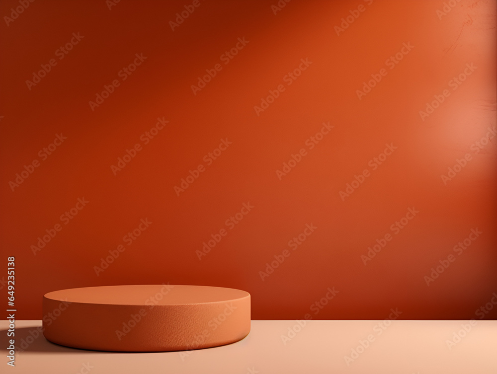 Minimalistic modern mock up background with a podium pedestal for products, bright orange apricot color Minimalistic modern mock up background with a podium pedestal for products, bright orange apricot color