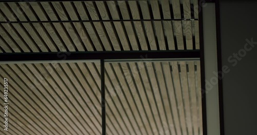 Wallpaper Mural Loft style at modern apartment. Ceiling with wooden panels at cottage house. Wood planks in interior. Using natural materials for room decoration Torontodigital.ca