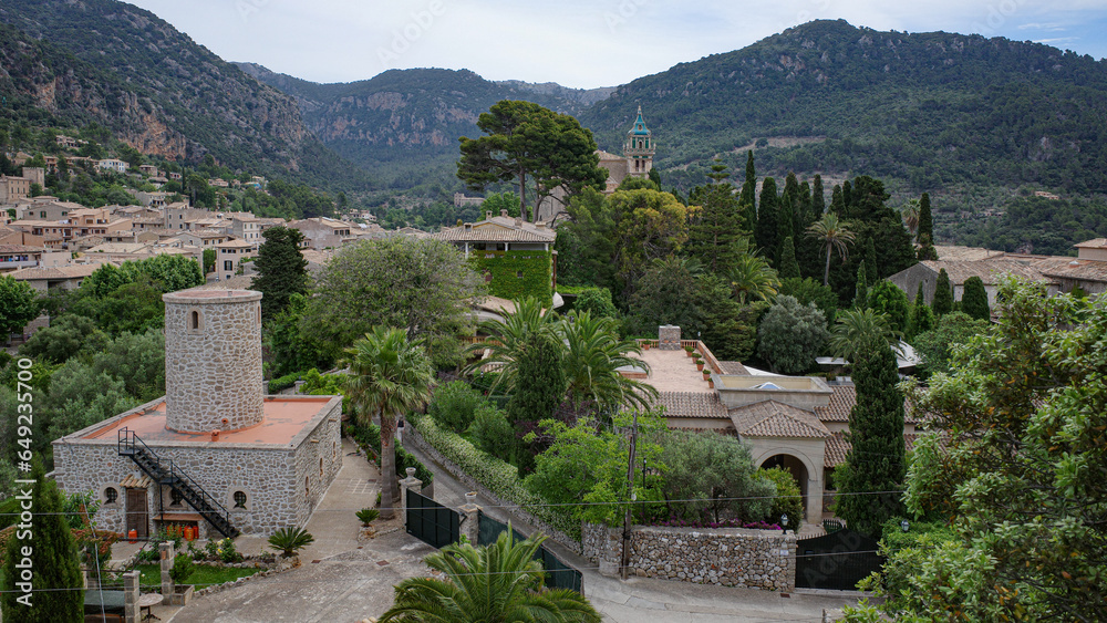 Valldemossa, Spain - 11 June, 2023: Views over the town of Valldemossa and Tramuntana Mountains, Mallorca