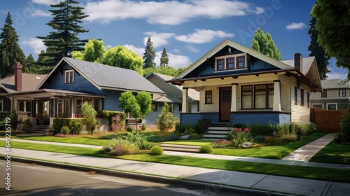 bungalow style home surrounded by other bungalows in San Jose, California in a photo realistic style