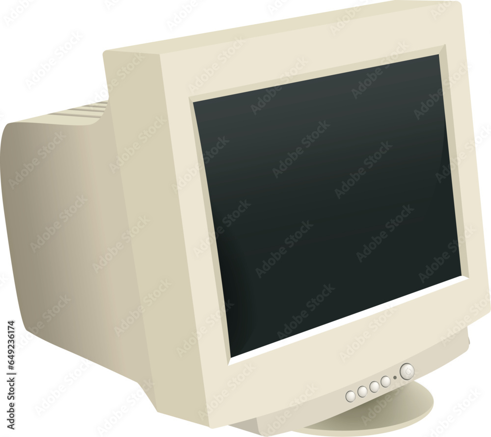Isolated computer monitor.Side view of old monitor Isolated computer monitor.Side view of old monitor