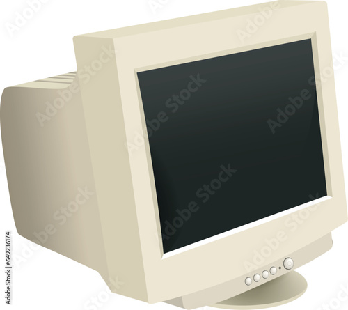 Isolated computer monitor.Side view of old monitor