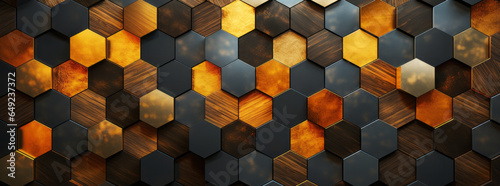 metallic abstract pattern with colored hexagons - generative ai