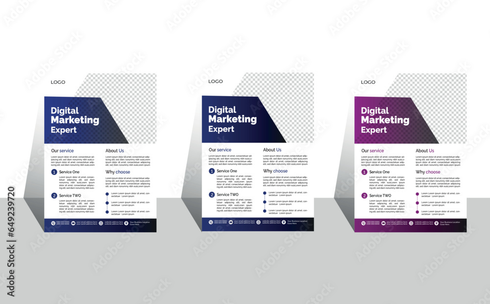 Obraz premium profassional simple creative colorful business flyer template design set with three color flyer