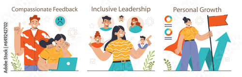Empathetic leadership set. Top manager soft skills and professional