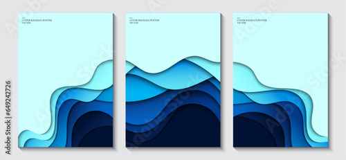 Posters set of abstract 3D paper art illustrations. Contrast colors, ideas for magazine covers, brochures and posters, vector illustrations.