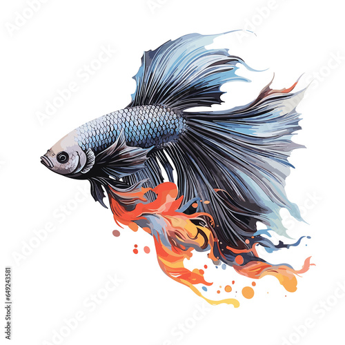 Black Floral fighter fish floral fighter fish , PNG, Illustration