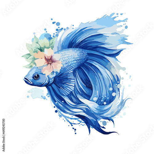 Blue Floral fighter fish floral fighter fish , PNG, Illustration © MI coco