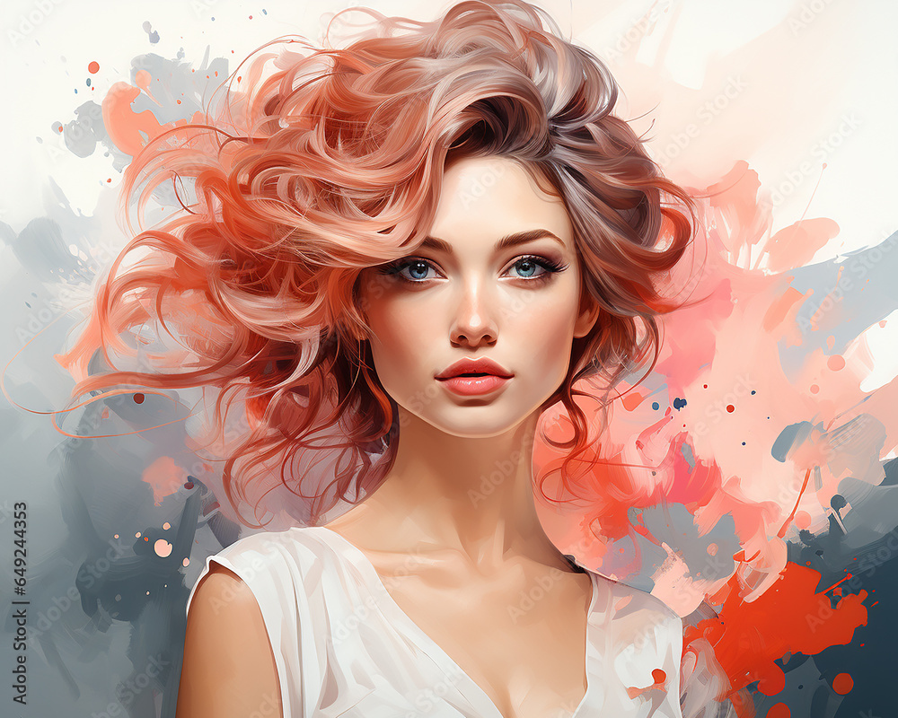 Watercolor illustration modern fashionable youth women's hairstyles