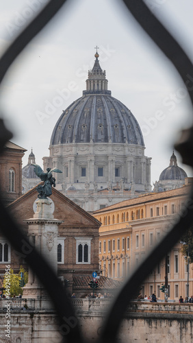 St. Peter's Basilica - Vatican. The photo was taken through a fence that complements the composition. photo in the format of wallpaper for your phone.