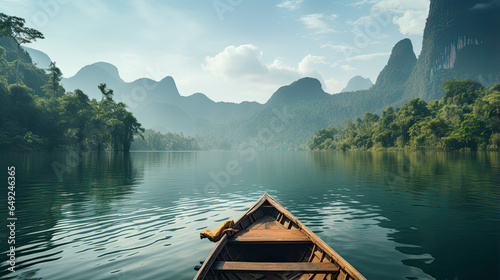 Longtail Boat in Ratchaprapha Dam Khao Sok National Park in Thailand. photo