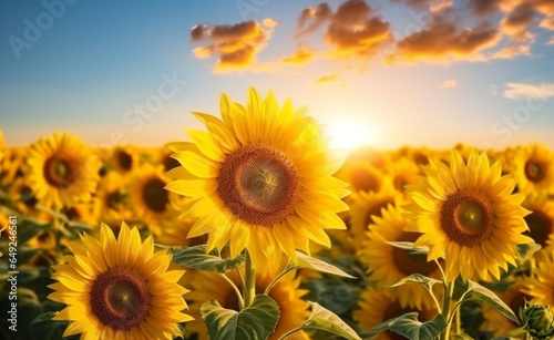 Summer yellow agriculture farming field sunflower sun nature meadow sunlight © VICHIZH