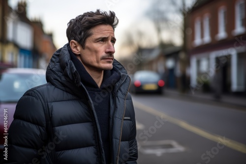 Portrait of a handsome man in a cold winter day in the city