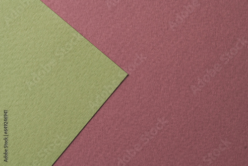 Rough kraft paper background, paper texture burgundy green colors. Mockup with copy space for text